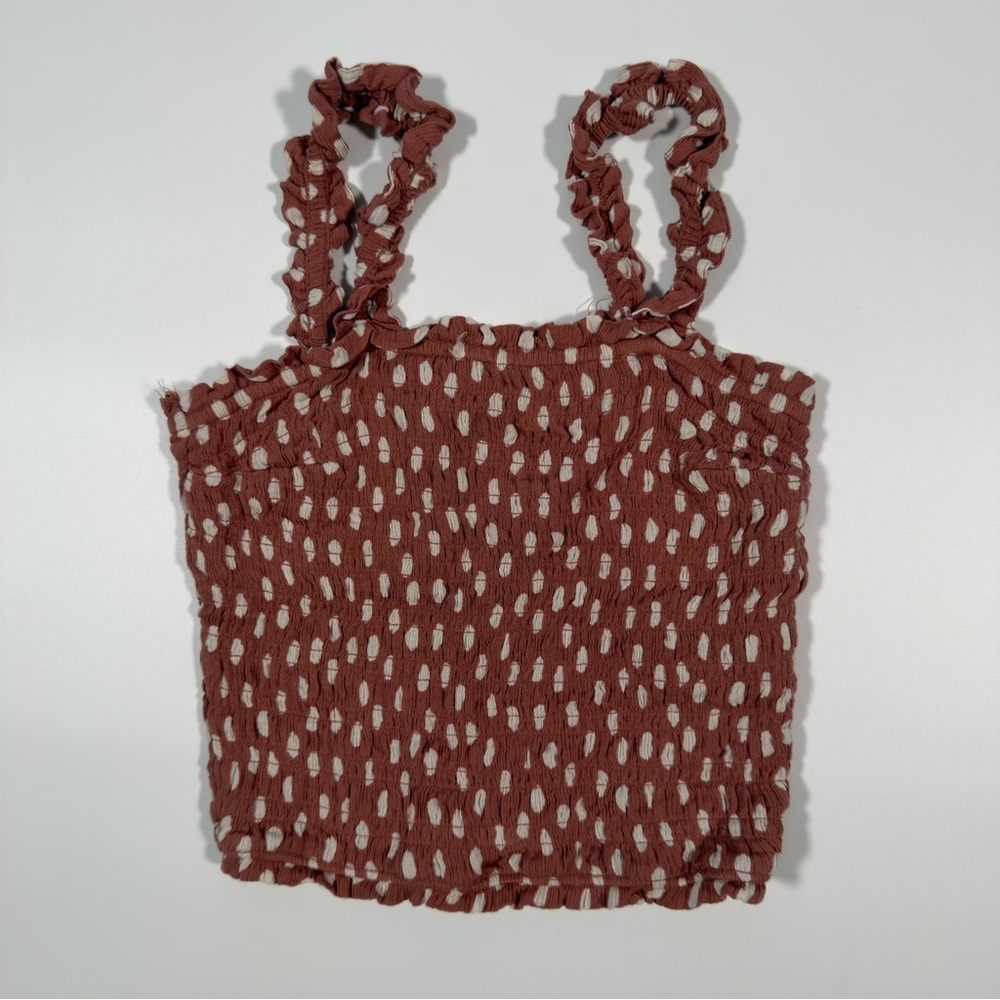 Abercrombie & Fitch Women's Brown and White Ruffled Smocked Crop Top Size‎ Small